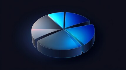 Poster - An abstract financial pie chart with transparent slices in shades of blue and gray, on a dark gradient background with glowing highlights