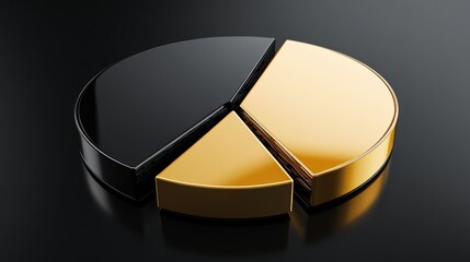 Poster - A D pie chart with gold and silver segments on a dark reflective background, illustrating the portion of gold in an investment portfolio