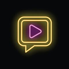 Poster - Neon speech bubble is glowing with a bright play button inside
