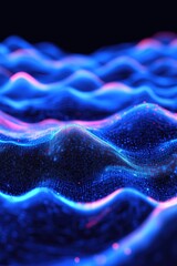 Poster - Vibrant abstract digital waves with glowing blue and pink patterns, creating a mesmerizing visual effect in a futuristic design.