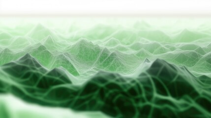 Poster - A digital representation of a green mountain landscape with a network of lines creating a 3D effect, evoking a sense of depth and tranquility.