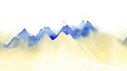 Poster - A stylized abstract representation of mountains in shades of blue and yellow, creating a serene and modern landscape design.