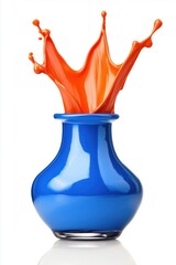 Poster - A vibrant splash of orange paint erupts from a glossy blue vase, creating a striking contrast and dynamic visual effect.