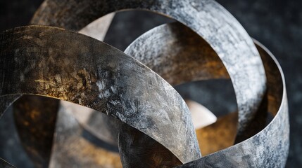 Aufkleber - A close-up of interwoven line patterns in metallic silver and gold, on a dark textured background, conveying a sense of sophistication and modern design