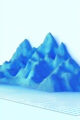 Poster - abstract 3d wireframe representation of a mountain landscape in blue tones, showcasing depth and str