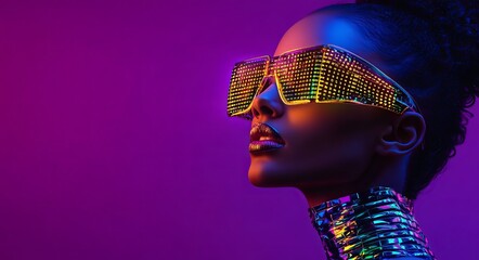Poster - Exploring future technology and entertainment systems, virtual reality highlights a female portrait using a HUD interface