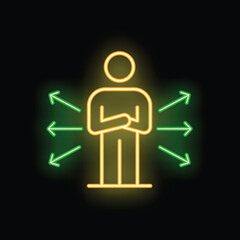 Poster - Neon sign representing a businessman making a choice and choosing a business strategy among many, making a decision and taking action