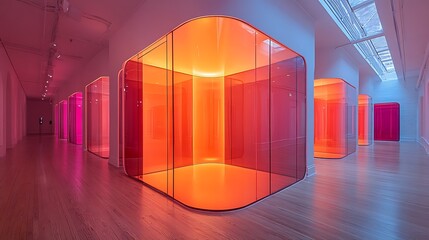 Illuminated Glass Enclosures Line Modern Gallery Corridor