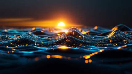 Leinwandbilder - Cyber big data flow. Blockchain data fields. Network lines connecting streams. Concept of AI technology, digital communication, science research, 3D illustration of neural cells