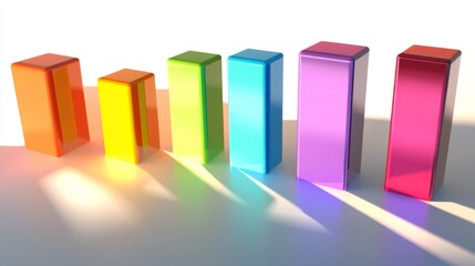 Poster - A colorful D bar chart with tall, polished bars on a white background, with each bar casting soft shadows for a vibrant, modern effect