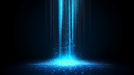 Leinwandbilder - Presentation of cybersecurity technology and digital data protection abstractly with polygons, dots, and lines on a dark blue background, featuring a central focus and blurred edges