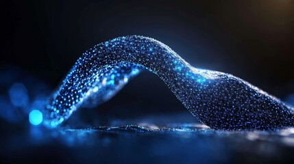 Poster - On a blue background, abstract dots and lines form a communication and technology network concept, with lines and dots in motion