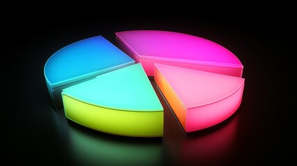 Poster - A digital-style pie chart in neon colors, with sections in pink, blue, and green, glowing against a black background for a high-tech finance look