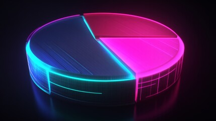 Poster - A digital-style pie chart in neon colors, with sections in pink, blue, and green, glowing against a black background for a high-tech finance look