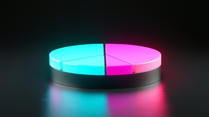 Poster - A digital-style pie chart in neon colors, with sections in pink, blue, and green, glowing against a black background for a high-tech finance look