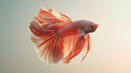 Poster - A dynamic image capturing a betta fish in mid-swim, its fins elegantly trailing behind, set against a minimalist background to highlight its beauty