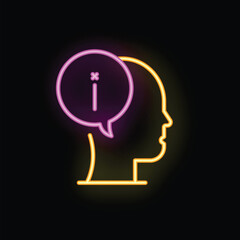 Poster - Neon icon representing a human head with an information symbol inside a speech bubble