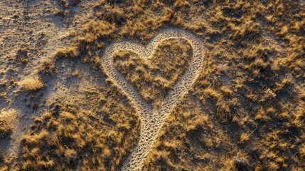 Poster - a thin sandy trail curving gently to form a heart shape when viewed from above