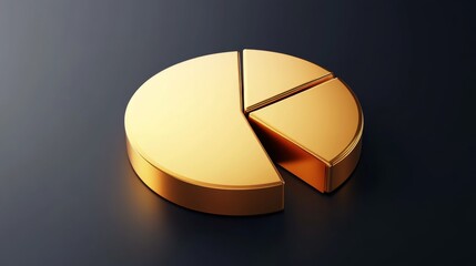 Poster - A golden pie chart with sleek metallic segments, set on a dark gradient background, representing investment proportions in gold
