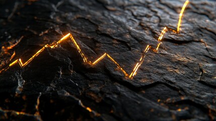 Leinwandbilder - A glowing line chart with a golden line trending upward, set on a textured black background for a sense of luxury and financial growth