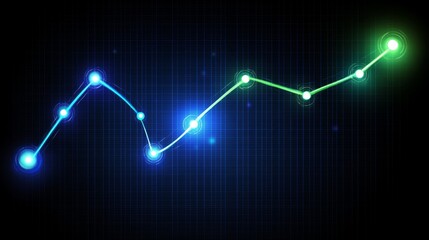 Poster - A line graph with smooth curves and glowing data points on a dark digital grid, giving a futuristic look with blue and green hues