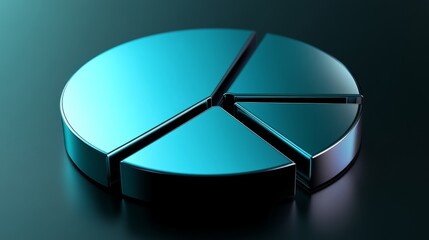 Leinwandbilder - A minimalist pie chart with metallic segments in blue tones, on a reflective black background, with a subtle light effect to add depth