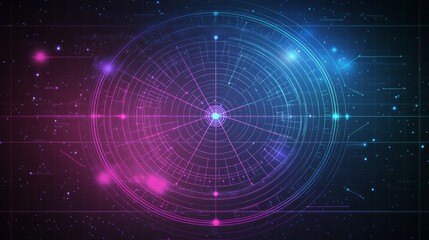 Aufkleber - A radar chart in neon colors on a dark grid background, with lines and points showing data intersections, creating a modern tech feel