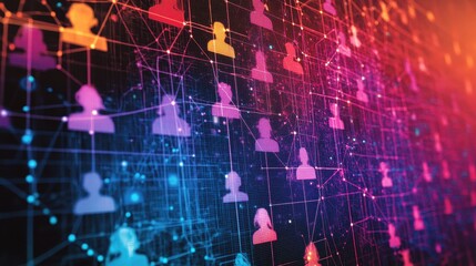 Wall Mural - digital social media network with user icons and connections