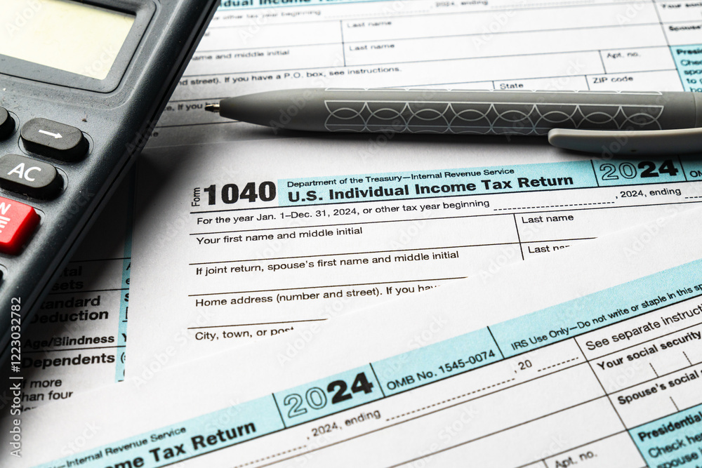 Filing the 2024 US 1040 individual income tax form with calculator and ...