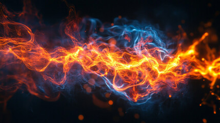 Poster - Fiery blue and orange waves create a mesmerizing display of energy and movement at night