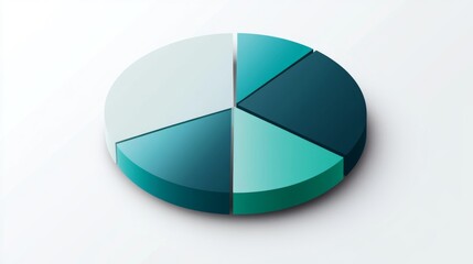 Fototapete - A sleek financial pie chart with colorful segments in shades of blue and green, set against a white background, showcasing clean lines and sharp details