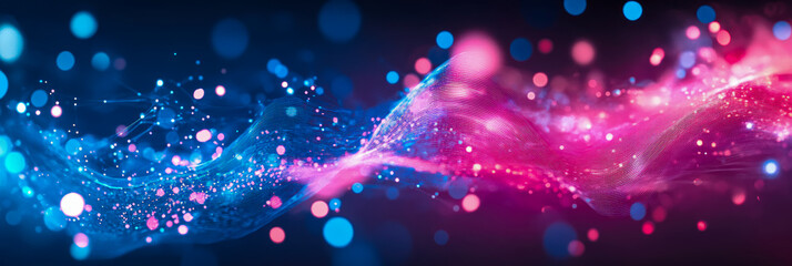 Leinwandbilder - Abstract Pink and Blue Wave with Glowing Particles: A Digital Art Creation