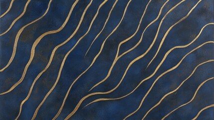 Poster - A textured surface with fine, wavy lines in subtle gold on a rich navy background, giving a luxurious feel to the intricate pattern