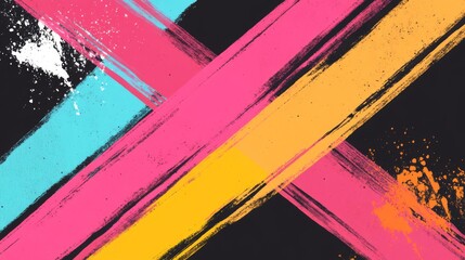Fototapete - A vibrant abstract composition of colorful diagonal lines crossing each other on a dark background, creating a striking visual contrast and energy