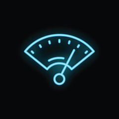 Poster - blue neon icon of a speedometer with its needle pointing to the right, indicating increasing speed