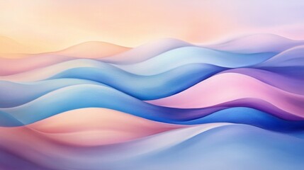 Leinwandbilder - Soft pastel abstract waves in light pink, blue, and lavender, with smooth transitions and subtle shadows for a dreamy, calming effect