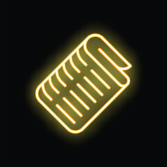 Wall Mural - Bright yellow neon icon of a rolled up sleeping bag glowing against a dark background