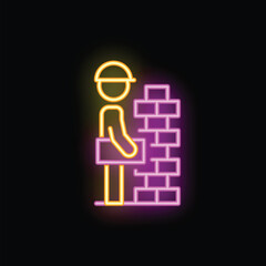 Poster - Neon style icon of a construction worker carrying bricks to build a wall