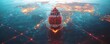 © Itsaree  - Cargo ship sailing with interconnected digital trade lines wrapping the globe