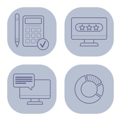 Poster - Set of icons of business concepts. Calculator, rating screen, online communication, and pie chart for financial applications
