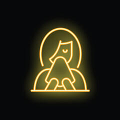 Poster - Yellow neon sign of a woman blowing her nose with a tissue on a black background