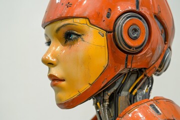 Poster - Robot with vibrant colors showcasing intricate design and human-like features in an art exhibition setting