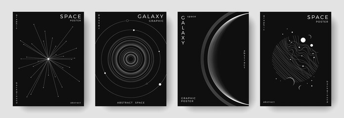Wall Mural - set of abstract space astronomy backgrounds. line art galaxy, meteorites, planet, solar system. scie