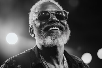 Poster - Musician performs on stage, capturing the energy of the audience with a joyful smile during a live concert