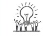 © Avve Diana  - A modern graphic illustration of a business team, showing men and women collaborating by holding and lifting a lamp, symbolizing creative search and idea generation