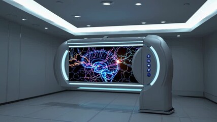 Fototapete - Innovative technology display showcasing brain activity in a modern research facility