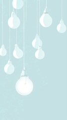 Aufkleber - Soft white bulbs dangle gracefully from the ceiling, casting a gentle glow against a tranquil light blue background, evoking a sense of calm and harmony in the environment