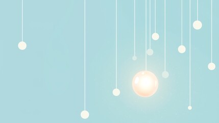 Fototapete - Soft white orbs hang delicately from a light blue background, casting a gentle glow that evokes feelings of calmness and serenity, perfect for a peaceful setting