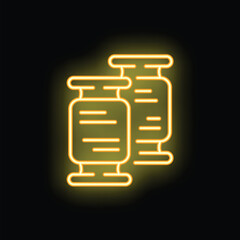Poster - Yellow glowing neon icon of two thread spools, isolated on black background