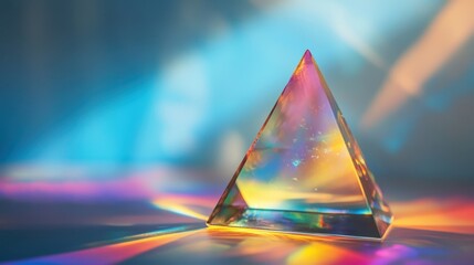 Poster - glass pyramid refracting colorful light beams, creating a vibrant and magical atmosphere, perfect fo
